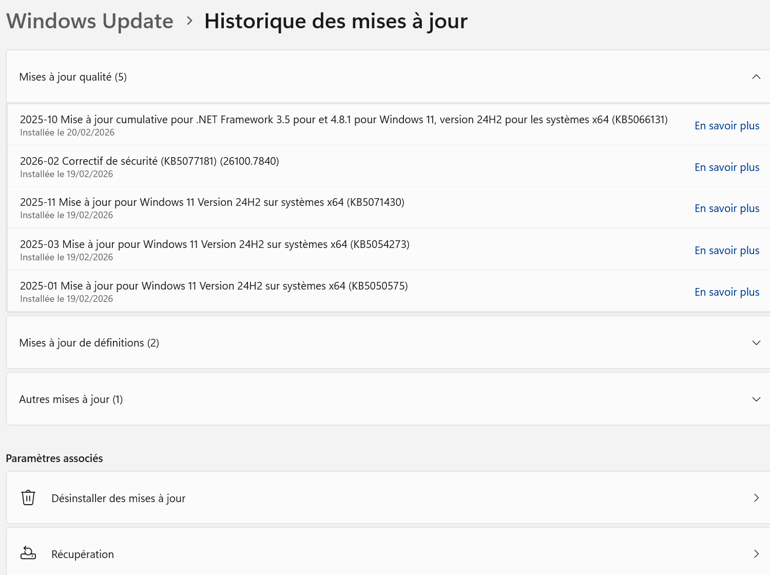 Historique mise a jour 0 echec